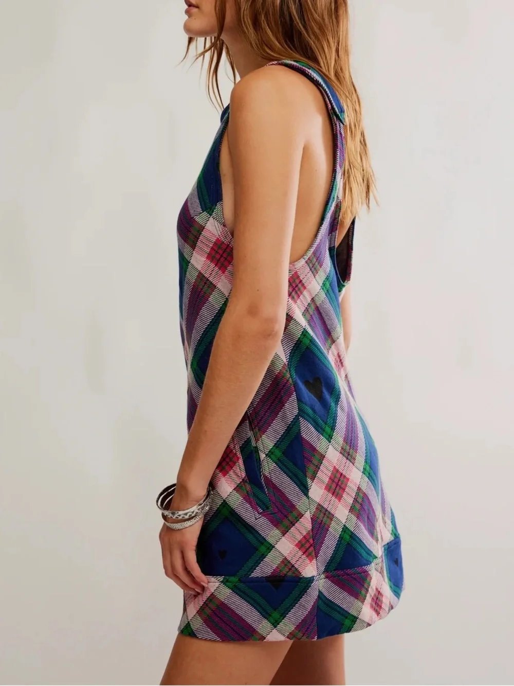 Free People Carven Plaid Mini Dress in Berry Combo S